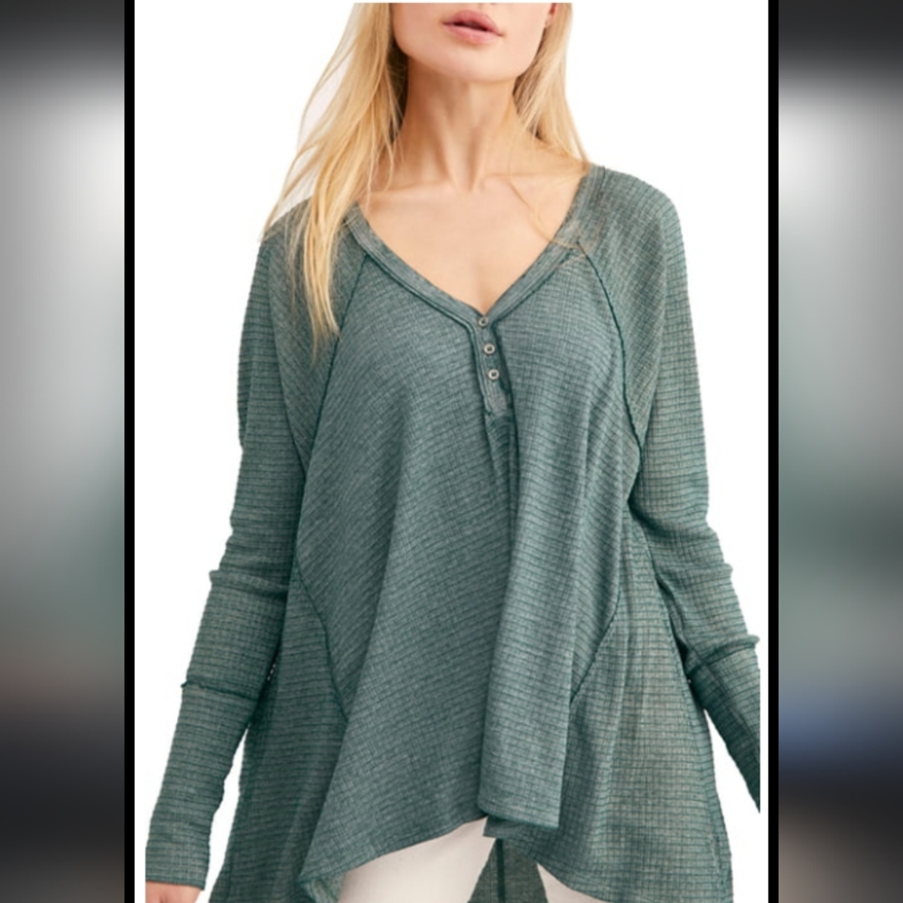 NWOT Free People Citrine Thermal Long Sleeve in Teal Sz L